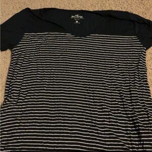 Hollister Navy and White Striped Tee